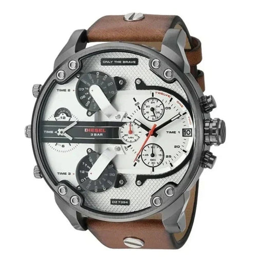 Diesel DZ7394 Mr. Daddy 2.0 Chronograph Men's Watch – Silver Dial & Brown Leather Strap